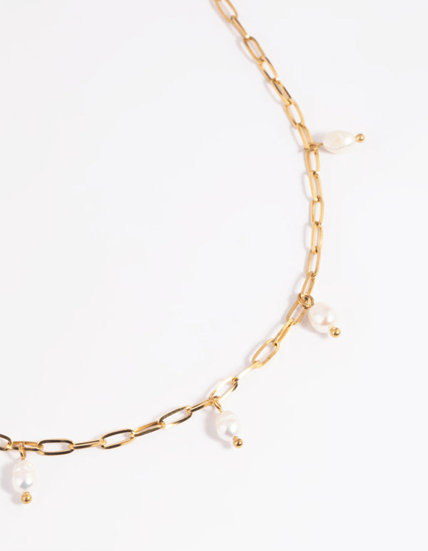 Gold Plated Surgical Steel Freshwater Pearl Chain Necklace