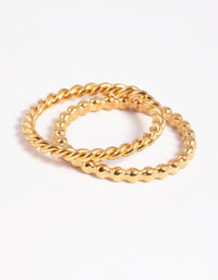Gold Plated Stainless Steel Mixed Texture Ring Set - link has visual effect only