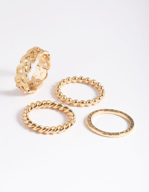 Gold Plated Twisted Ring Stack 4-Pack