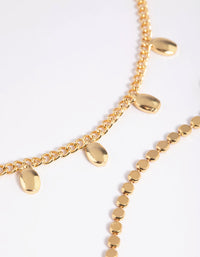 Gold Plated Oval Chain Anklet Set - link has visual effect only