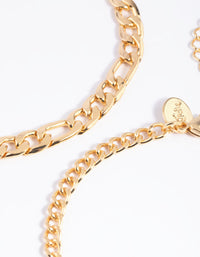 Gold Plated Mixed Chain Anklet Set - link has visual effect only