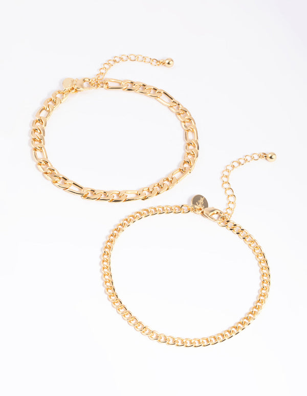 Gold Plated Mixed Chain Anklet Set