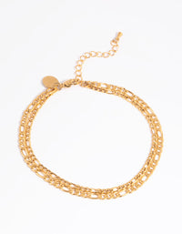 Gold Plated Stainless Steel Figaro Chain Anklet - link has visual effect only