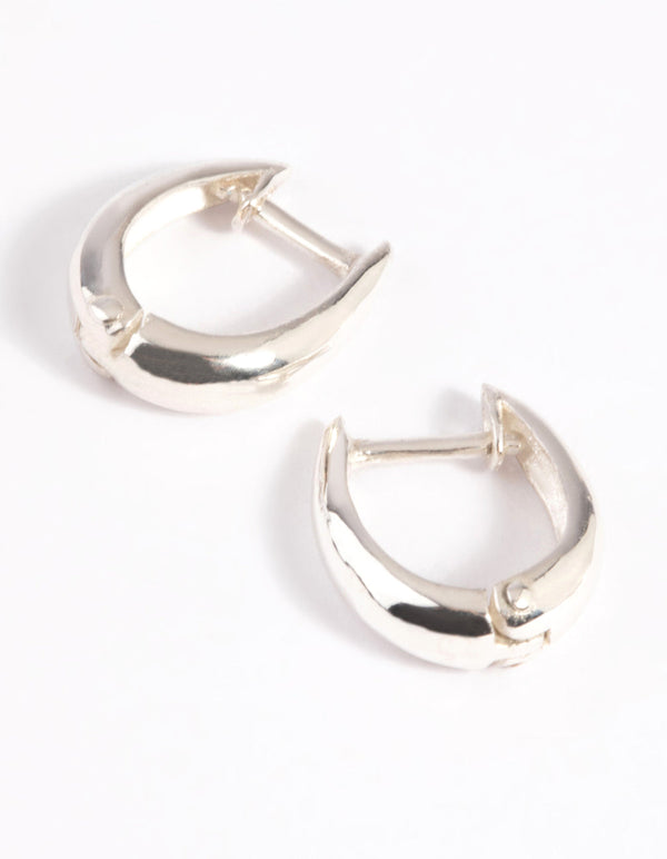 Sterling Silver Oval Hinge Huggie Hoop Earrings