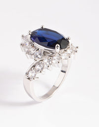 Rhodium Cubic Zirconia Vintage Sapphire Oval Ring - link has visual effect only
