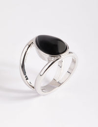 Rhodium Black Pear Stone Ring - link has visual effect only