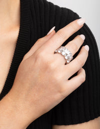Rhodium Cubic Zirconia Baguette Ring Stack Pack - link has visual effect only
