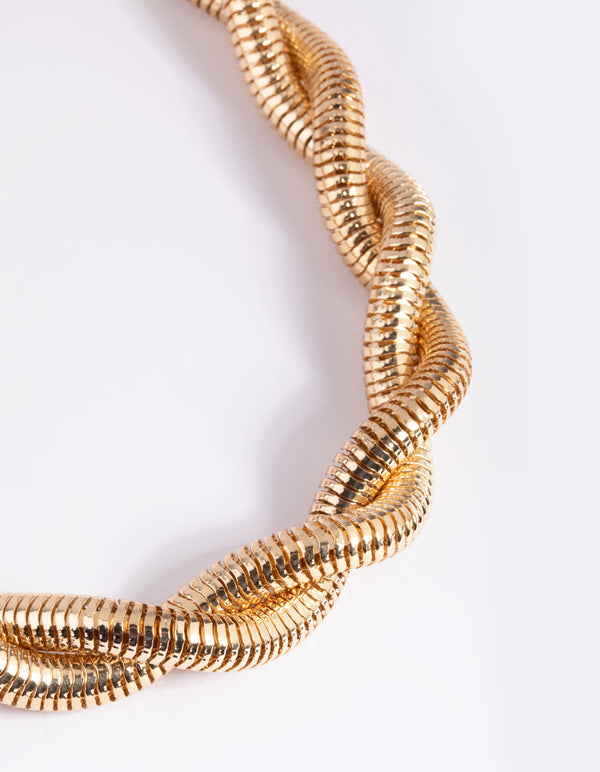 Gold Textured Twist Chain Necklace