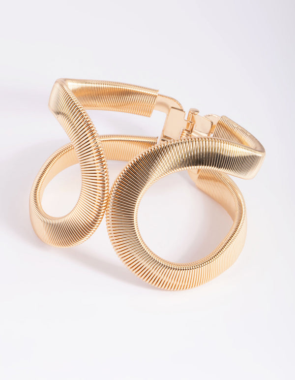 Gold Textured Oval Cuff Bangle