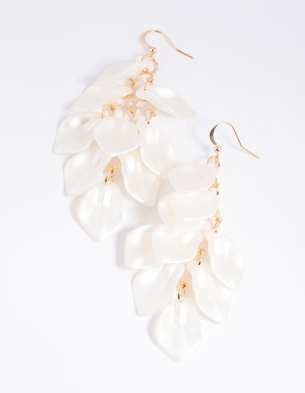 Gold Pearlised Cascading Petal Drop Earrings