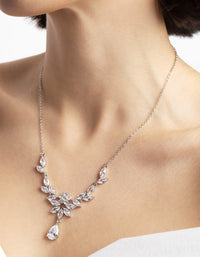Rhodium Diamond Simulant Teardrop Necklace & Earrings Set - link has visual effect only