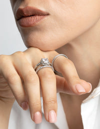 Rhodium Diamond Simulant Square Ring Pack - link has visual effect only