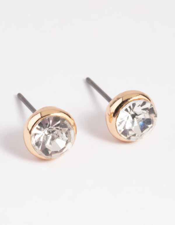 Gold Diamante Round Stud Earrings