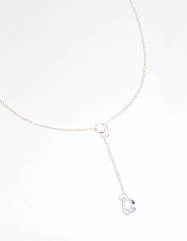 Silver Diamante Lariat Necklace