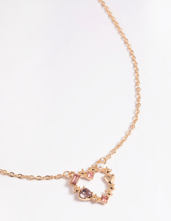 Pink & Pearl Heart Necklace