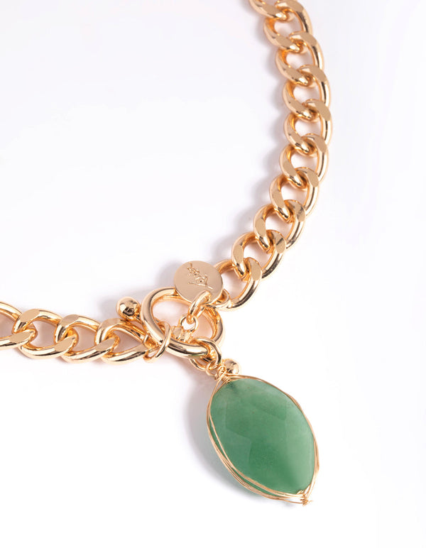 Gold Semi-Precious Stone Fob Necklace
