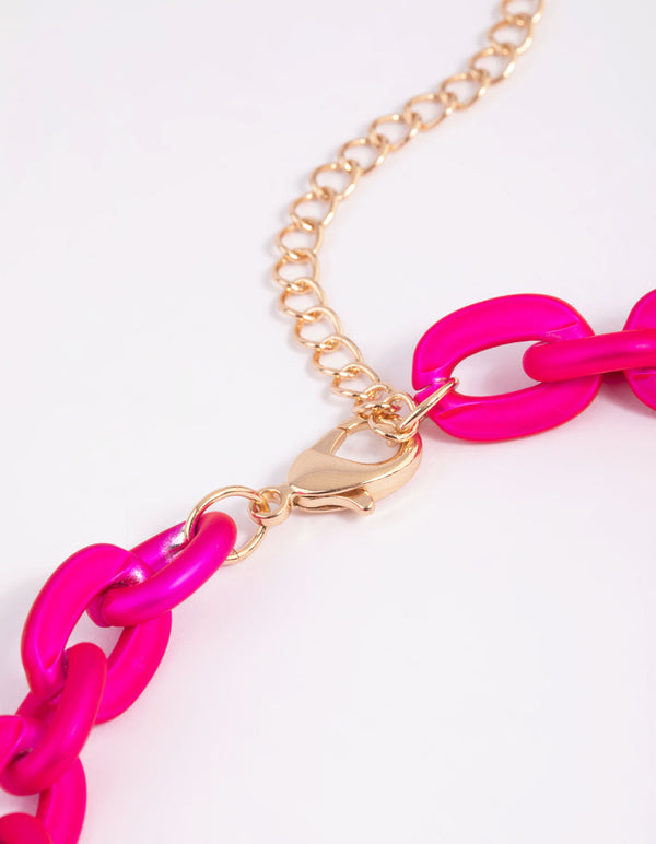 Pink, gold and ecru chunky chain necklace | Essentiel Antwerp United States