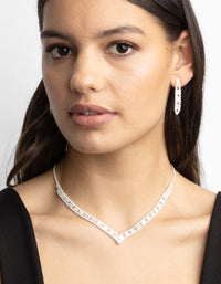 Silver Cubic Zirconia Statement Necklace & Earrings Set - link has visual effect only