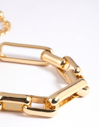 Gold Plated Rectangle Link Bracelet - link has visual effect only