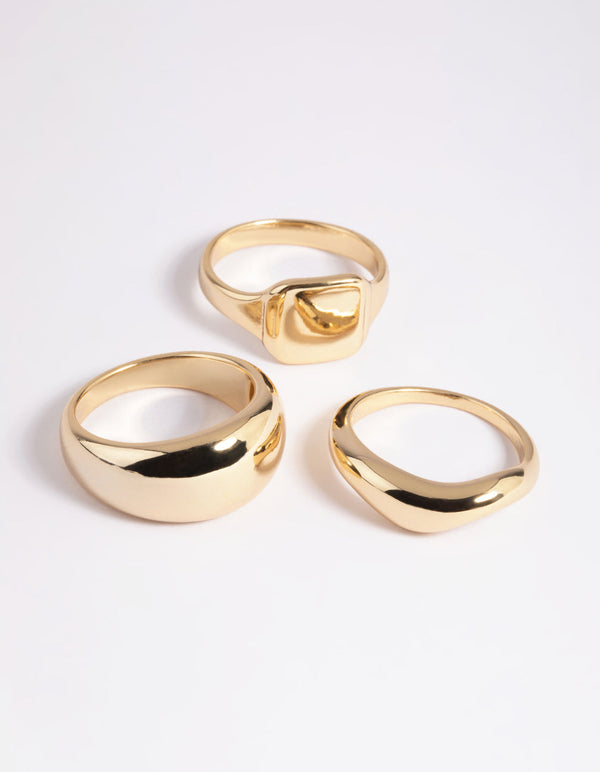 Gold Plated Dome & Signet Ring Stack Pack