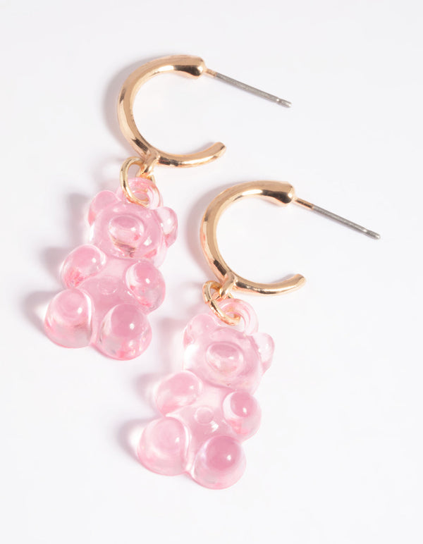 Pink Cute Bear Huggie Hoop Earrings
