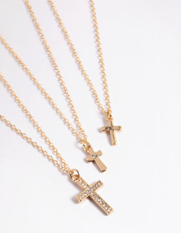 Gold Small & Medium Cross Necklace Pack