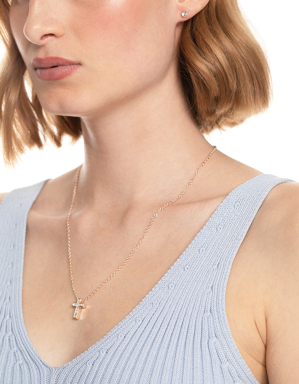 Fashionable 9ct Rose Gold Hammered Cross Necklace