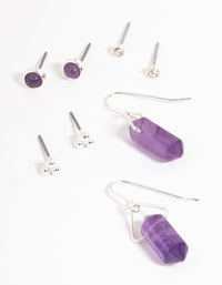Silver Amethyst Shard Earring Stack Pack - link has visual effect only