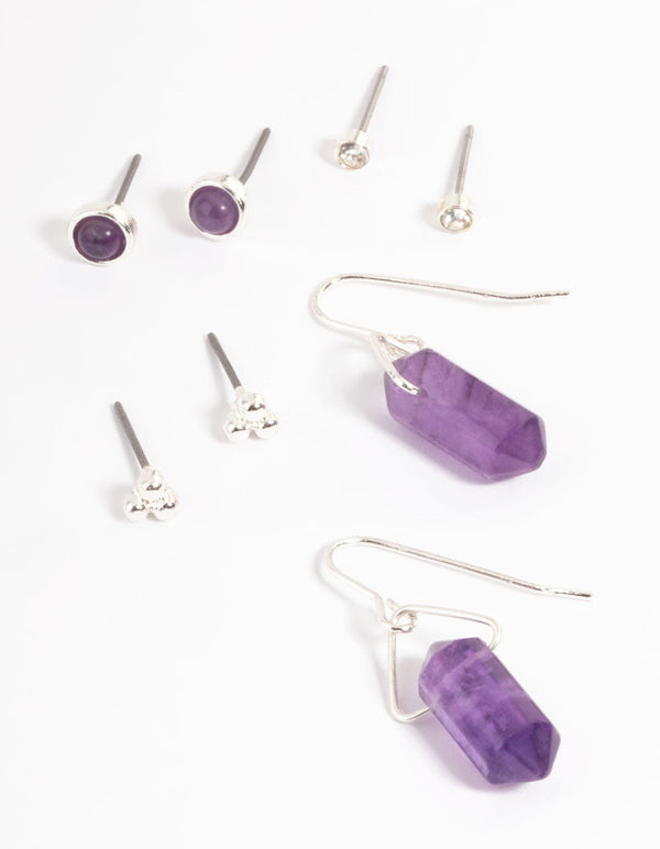 Silver Amethyst Shard Earring Stack Pack