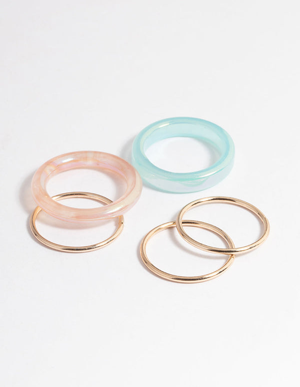 Gold Acrylic & Plain Ring 5-Pack