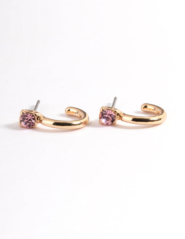 Gold Diamante Stone Huggie Earrings