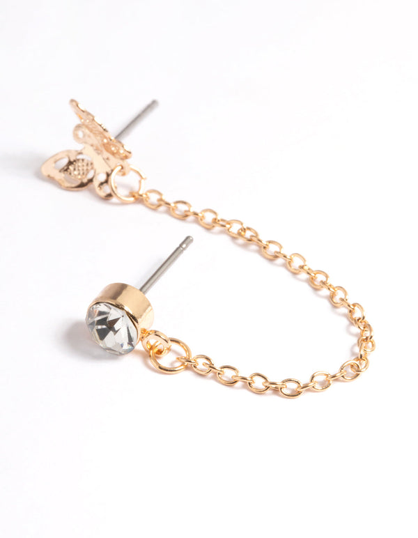 Gold Diamante & Butterfly Chain Earrings