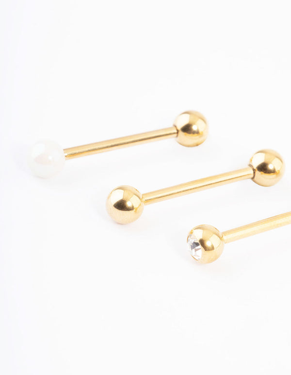 Gold Plated Opal Ball Tongue Piercing Pack