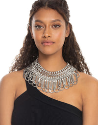 Rhodium Diamante Aztec Drape Collar Necklace - link has visual effect only