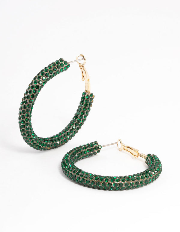 Green Rubber Diamante Hoop Earrings - Lovisa