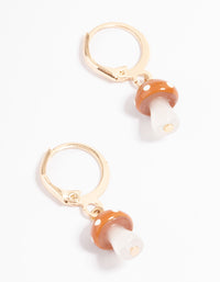 Brown Mini Mushroom Huggie Earrings - link has visual effect only