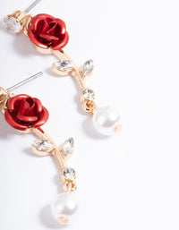 Red Bend Rose Pearly Drop Earrings - link has visual effect only
