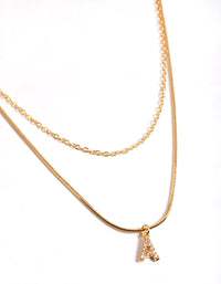 Letter A Gold Plated Layered Initial Diamante Necklace - link has visual effect only