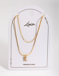 Letter K Gold Plated Layered Diamante Initial Necklace - link has visual effect only