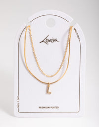 Letter L Gold Plated Layered Diamante Initial Necklace - link has visual effect only
