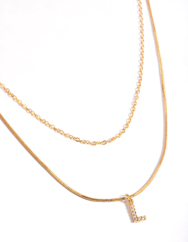 Letter L Gold Plated Layered Diamante Initial Necklace