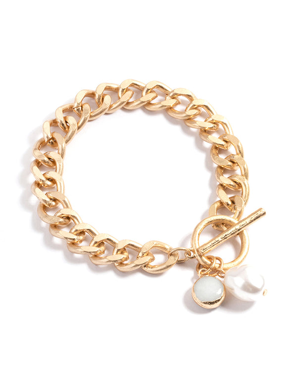 Worn Gold Chain Semi-Precious Stone Bracelet