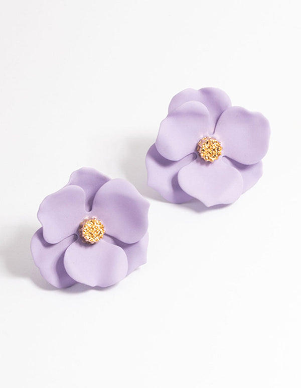 Purple Matte Flower Stud Earrings