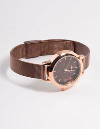 Brown Small Black Simple Mesh Watch - link has visual effect only