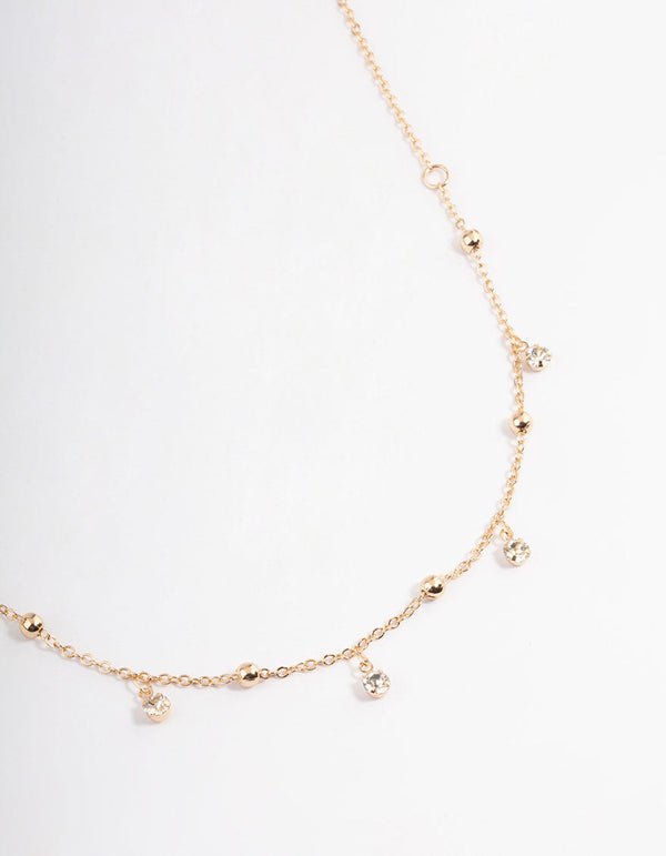 Gold Diamante Droplet Station Necklace