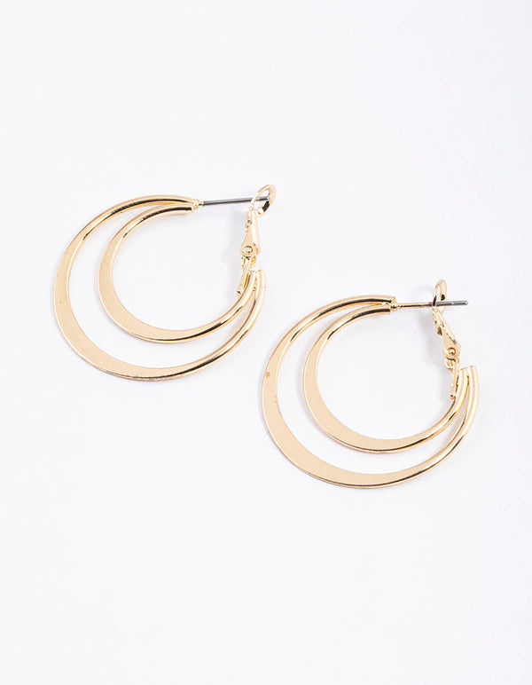 Gold Flat Double Hoop Earrings