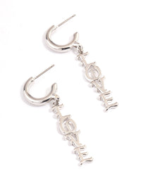 Rhodium Love Text Earrings - link has visual effect only