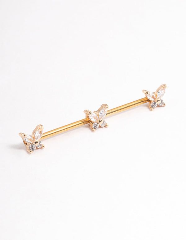 Gold Plated Surgical Steel Triple Butterfly Industrial Bar