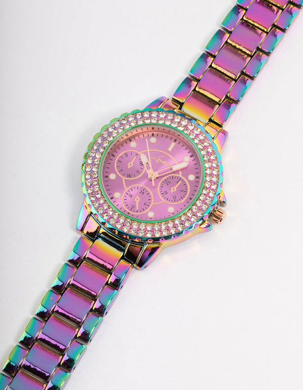 Rainbow Coloured Bling Link Watch