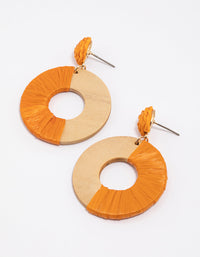 Wood Round Disc Raffia Earrings - link has visual effect only